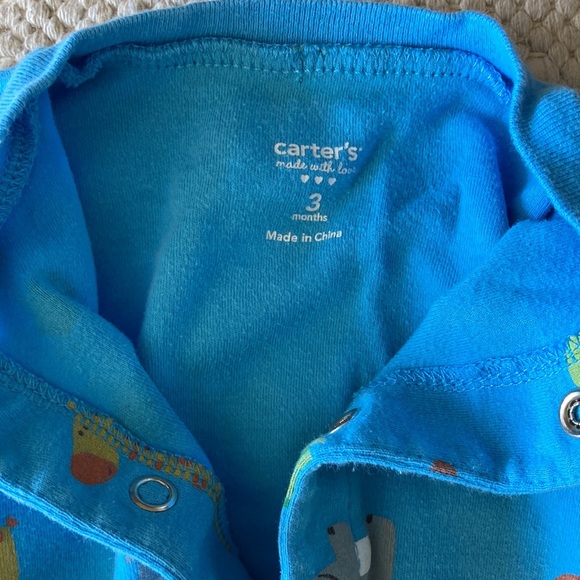 Carter’s Infant Footed Bodysuit Size 3 Month Blue w/Animal Theme - Picture 5 of 5